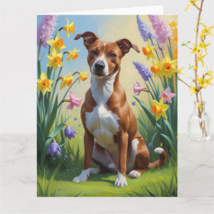 Cartão Pintura de Flores de Primavera do Cão Basenji