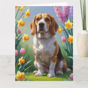 Cartão Pintura de Flores de Primavera do Cão Beagle