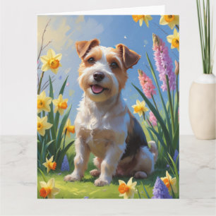 Cartão Pintura de flores de primavera do cão Biewer Terri