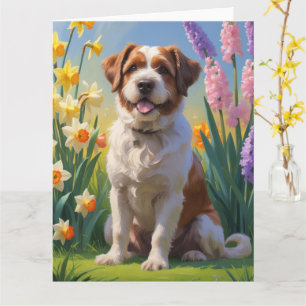 Cartão Pintura de Flores de Primavera do Cão Bouviers Des