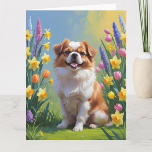 Cartão Pintura de Flores de Primavera do Cão Chinês Japon