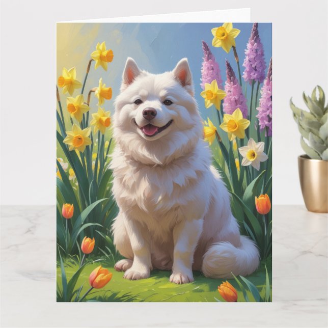 Cartão Pintura de Flores de Primavera do Cão Esquimó Amer (Planta pequena)