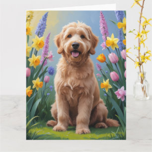 Cartão Pintura de Flores de Primavera do Cão Goldendoodle