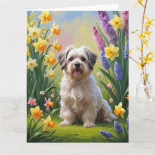 Cartão Pintura de Flores de Primavera do Cão Havanês