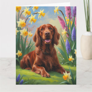 Cartão Pintura de Flores de Primavera do Cão Setter Verme