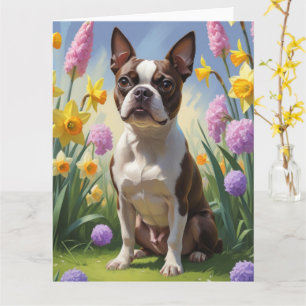 Cartão Pintura de Flores de Primavera do Cão Terrier de B