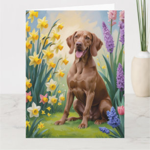 Cartão Pintura de Flores de Primavera do Cão Vizsla
