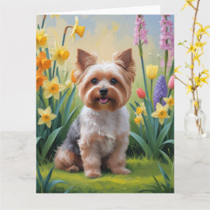 Cartão Pintura de Flores de Primavera do Cão Yorkipoo