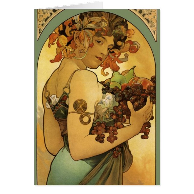 Cartão Pintura de Fruta Alphonse Mucha (Frente)