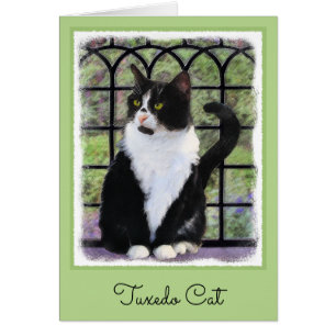 Cartão Pintura de Gato Tuxedo - Arte de Gato Original Cus