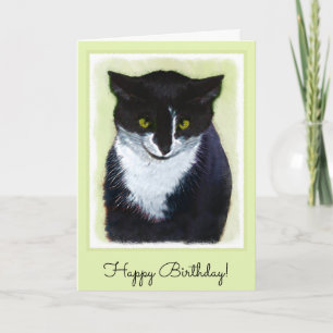Cartão Pintura de Gato Tuxedo - Arte de Gato Original Cus