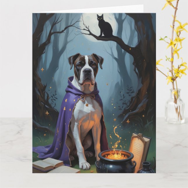 Cartão Pintura de Halloween Caprichosa do Cão Cane Corso (Flor Amarela)