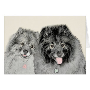 Cartão Pintura de Keeshond, Mãe e Filho - Arte Original