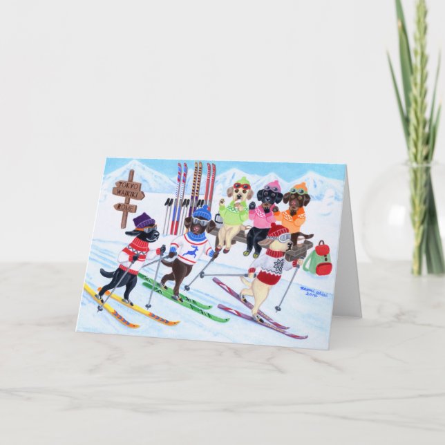 Cartão Pintura de Labradores de Esqui Nórdico (Frente)