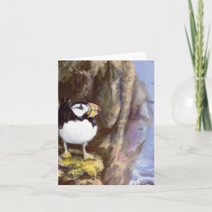 Cartão Pintura De Óleo De Puffin Do Alaska Projetada Nota