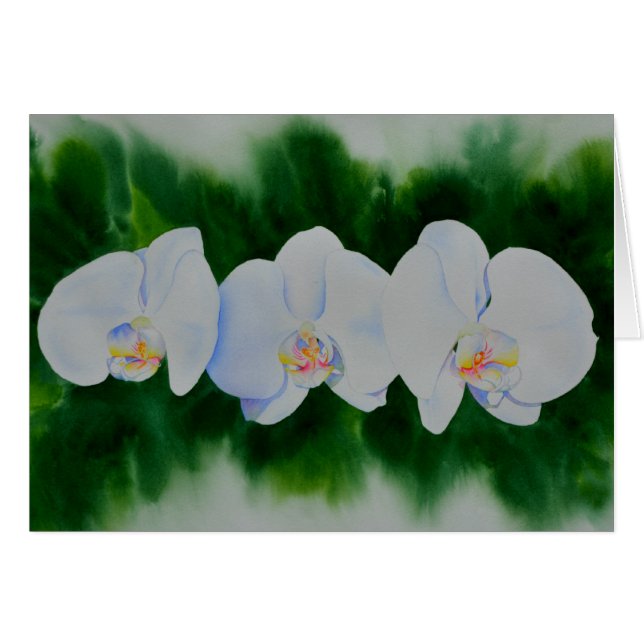 Cartão Pintura de orquídea branca-chic elegante (Frente horizontal)