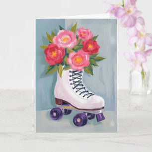 Cartão Pintura de Rolo de Patins Buquê de Rosas