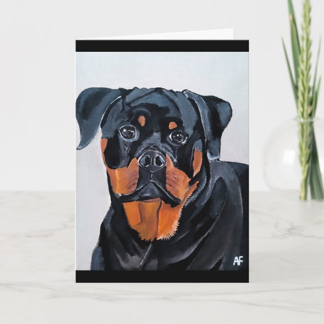 Cartão Pintura de Rottweiler por Alfred Fox (Frente)