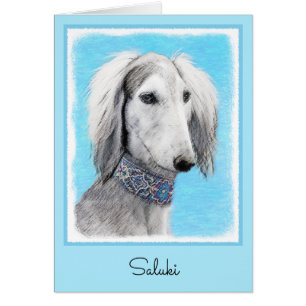 Cartão Pintura de Saluki (Prata) - Arte de Cachorro Origi