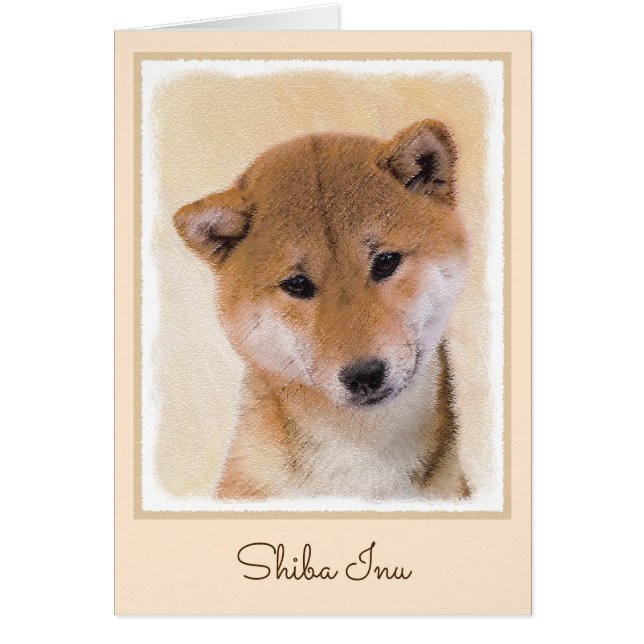 Cartão Pintura de Shiba Inu (Vermelho) - Arte de Cachorro (Frente)