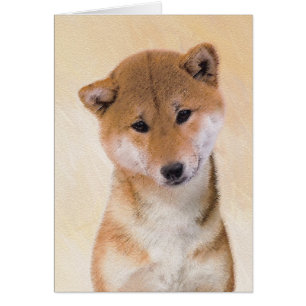 Cartão Pintura de Shiba Inu (Vermelho) - Arte Original de