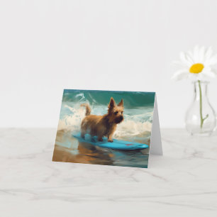 Cartão Pintura de Surf na Praia do Australian Terrier