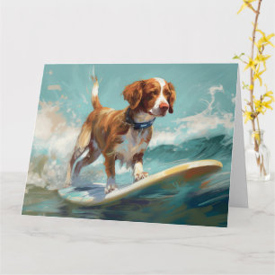 Cartão Pintura de surfe na praia de Brittany Spaniel