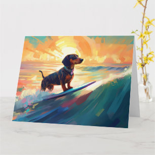 Cartão Pintura de surfe na praia de Dachshund