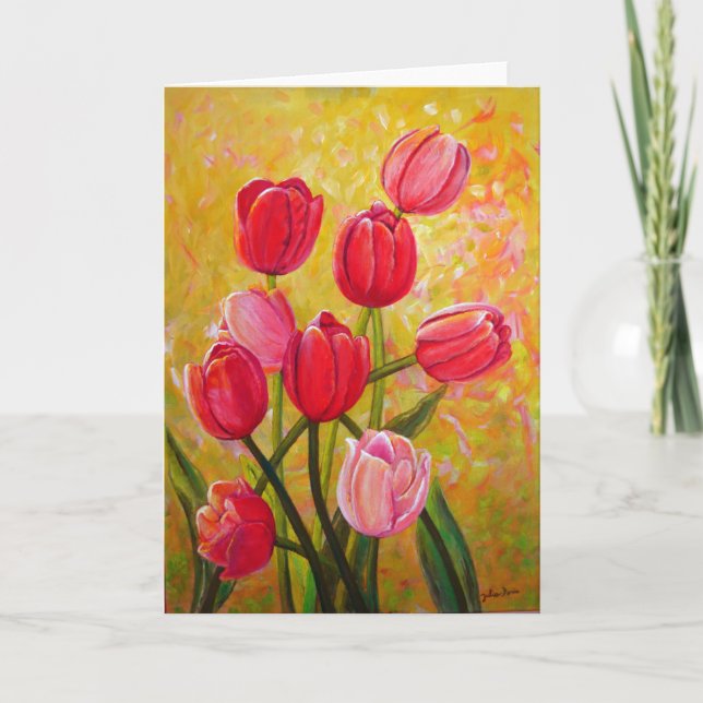 Cartão Pintura de Tulipas Rosa e Vermelha (Frente)