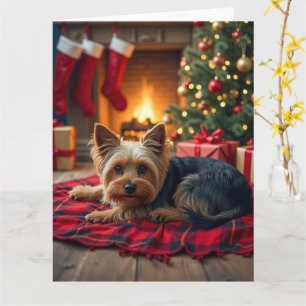 Cartão Pintura de Yorkshire Terrier numa Aconchegante Noi