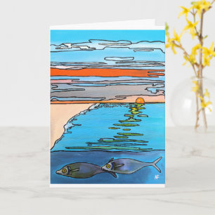 Cartão Pintura do Nascer do Sol no Oceano em 8-Bit por Al