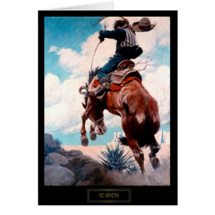 Cartão Pintura do Oeste Selvagem de NC Wyeth "Bucking"