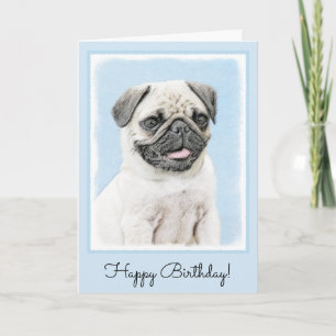 Cartão Pintura do Pug - arte original bonito do cão