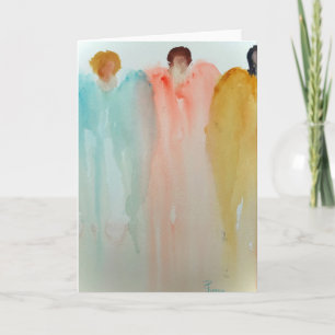 Cartão Pintura em Aquarela de 3 Anjos, Figuras ou Mulhere