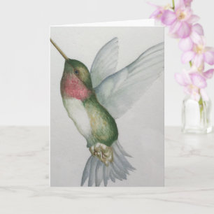 Cartão Pintura em Aquarela de Beija-flor Elegante Arte de