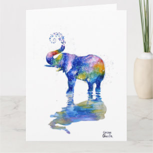 Cartão Pintura em aquarela de elefante feliz  