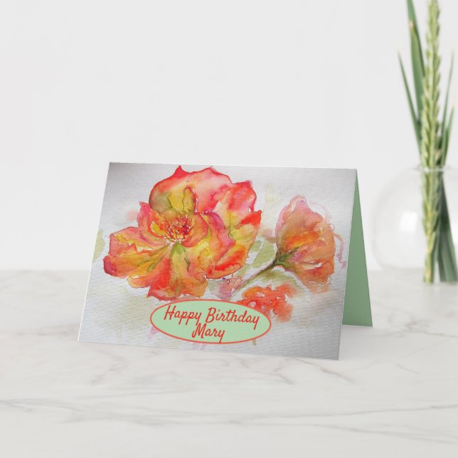 Cartão Pintura em Aquarela de Rosa Laranja Jardim Floral (Frente)