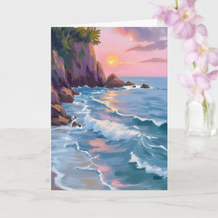 Cartão Pintura em Aquarela do Pôr do Sol de Algodão Doce
