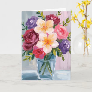 Cartão Pintura Floral Aquarela de Buquê de Flores
