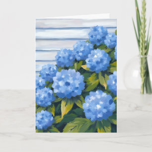 Cartão Pintura Floral de Arbustos de Hortênsias Azuis