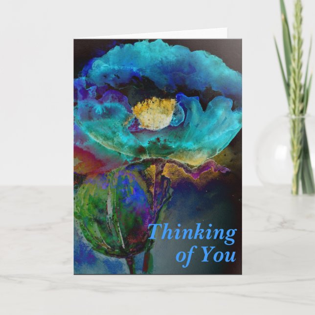 Cartão Pintura floral romântica elegante de teal (Frente)