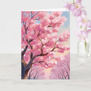 Cartão Pintura Floral Rosa de Árvores de Cerejeira em Flo