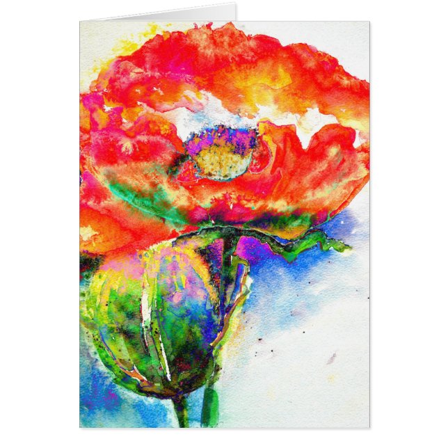 Cartão Pintura floral vermelha Elegante (Frente)