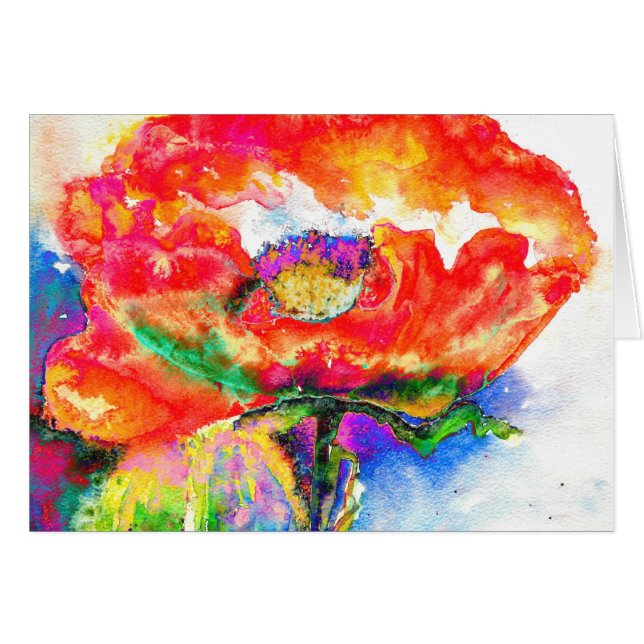 Cartão Pintura floral vermelha Elegante (Frente horizontal)