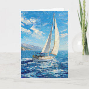 Cartão Pintura Impasto de Barco à Vela de Aniversário