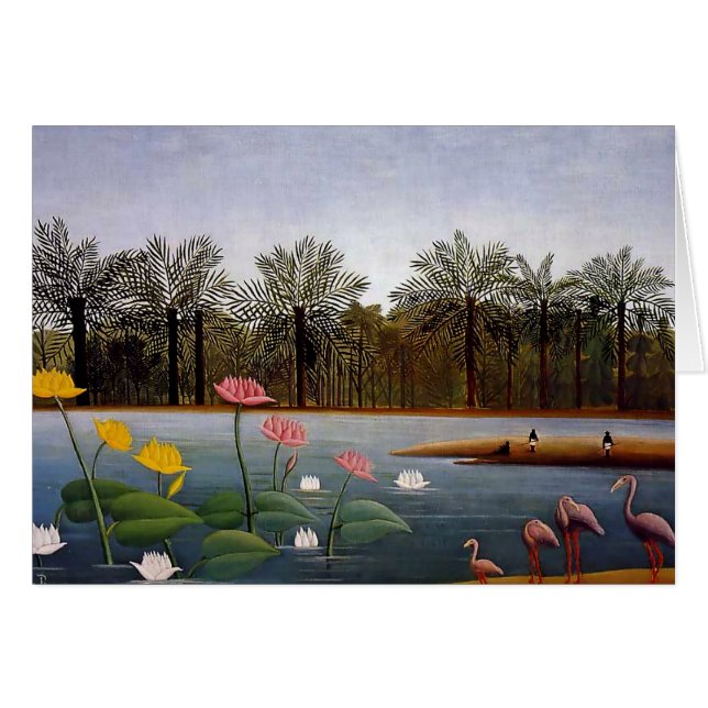 Cartão Pintura ingênua de Henri Rousseau "Os Flamingos" (Frente Horizontal)