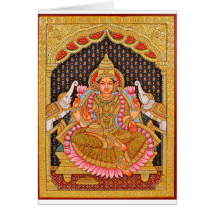 CARTÃO PINTURA INTRINCADA DE GAJA LAKSHMI TANJORE {IND