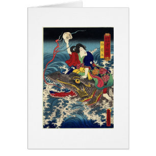 Cartão Pintura japonesa antiga, equitação japonesa da