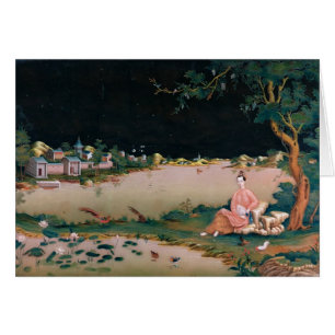 Cartão Pintura japonesa do espelho que mostra uma menina