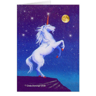 Cartão Pintura mágica da Lua cheia do unicórnio